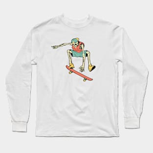 Retro Skater Skeleton Long Sleeve T-Shirt